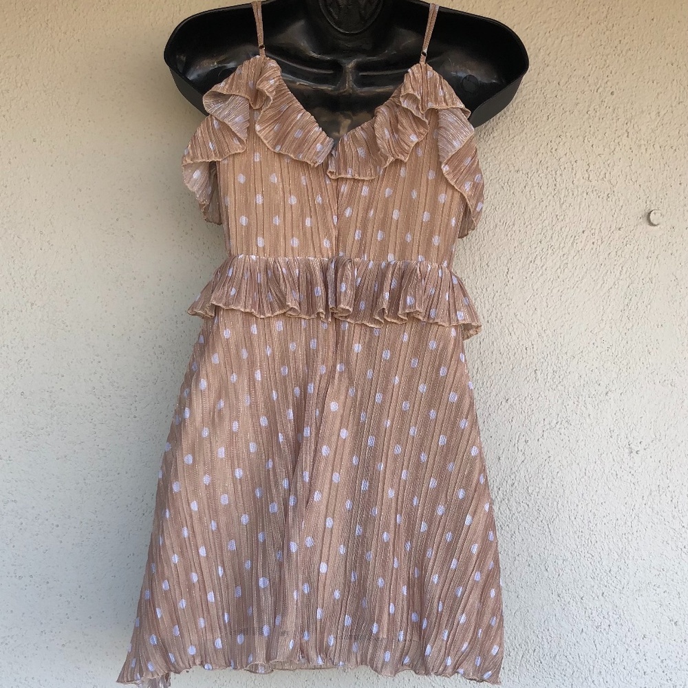 House of Harlow 1960 x Revolve polka dot silver babydoll ruffled mini Dress XXS - Picture 6 of 11
